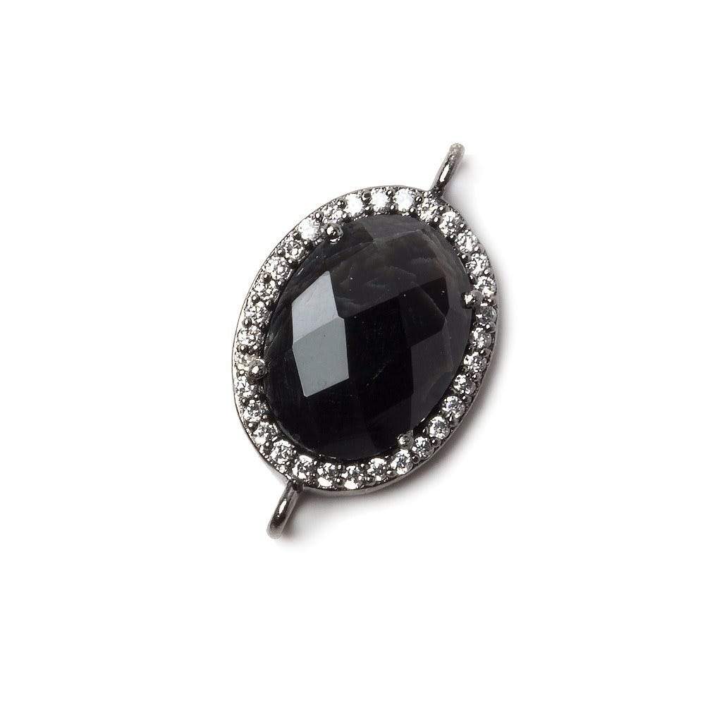 17x13mm Black Gold Bezeled CZ & Black Chalcedony Oval Connector 1 pc (ONLINE ORDER ONLY)