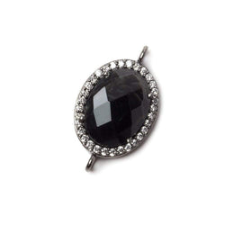17x13mm Black Gold Bezeled CZ & Black Chalcedony Oval Connector 1 pc (ONLINE ORDER ONLY)