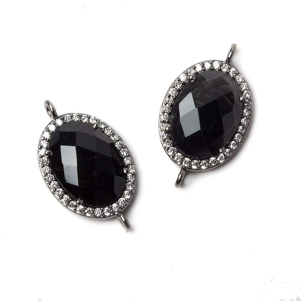 17x13mm Black Gold Bezeled CZ & Black Chalcedony Oval Connector 1 pc (ONLINE ORDER ONLY)