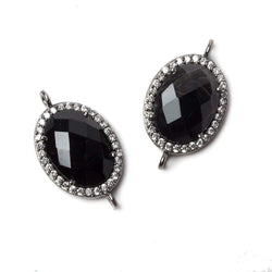 17x13mm Black Gold Bezeled CZ & Black Chalcedony Oval Connector 1 pc (ONLINE ORDER ONLY)