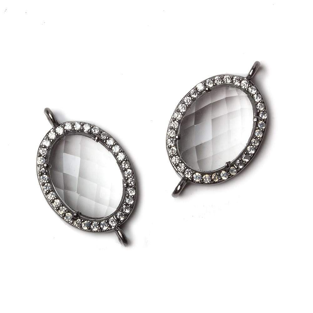 19x15mm Black Gold Bezeled CZ & Crystal Quartz Oval Connector 1 pc (ONLINE ORDER ONLY)