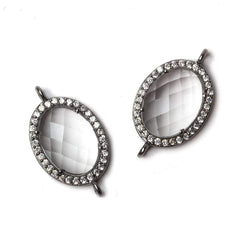 19x15mm Black Gold Bezeled CZ & Crystal Quartz Oval Connector 1 pc (ONLINE ORDER ONLY)