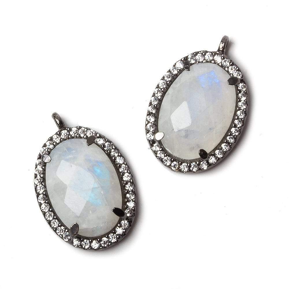 17x13mm Black Gold Bezeled CZ & Rainbow Moonstone Oval Pendant 1 pc (ONLINE ORDER ONLY)