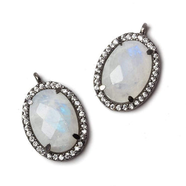 17x13mm Black Gold Bezeled CZ & Rainbow Moonstone Oval Pendant 1 pc (ONLINE ORDER ONLY)