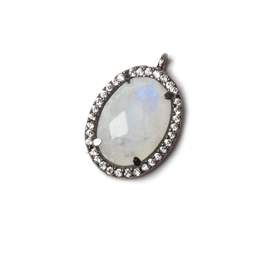 17x13mm Black Gold Bezeled CZ & Rainbow Moonstone Oval Pendant 1 pc (ONLINE ORDER ONLY)