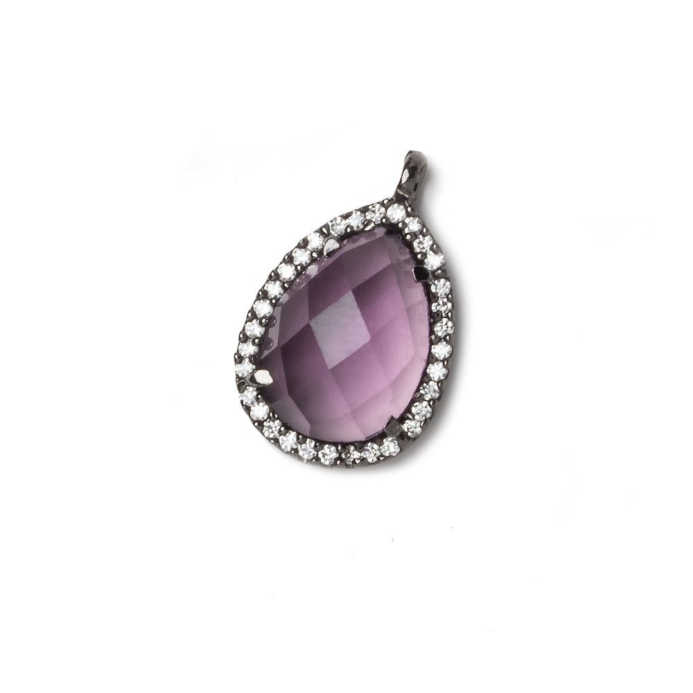 17x13mm Black Gold Bezeled White CZ and Pink Amethyst Pear Pendant 1 piece (ONLINE ORDER ONLY)