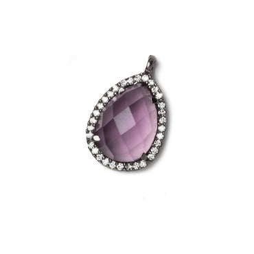 17x13mm Black Gold Bezeled White CZ and Pink Amethyst Pear Pendant 1 piece (ONLINE ORDER ONLY)