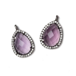 17x13mm Black Gold Bezeled White CZ and Pink Amethyst Pear Pendant 1 piece (ONLINE ORDER ONLY)
