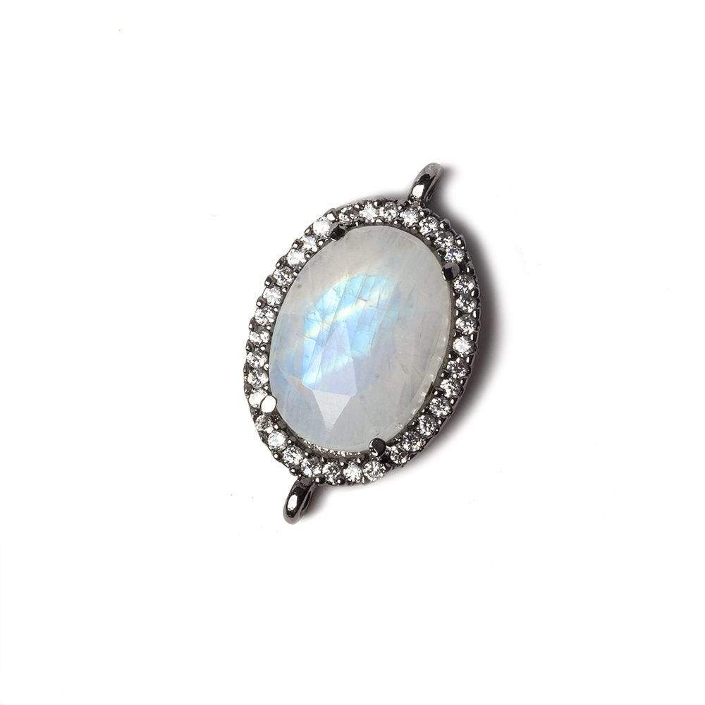 17x13mm Black Gold Bezeled White CZ and Rainbow Moonstone Oval Connector 1 piece (ONLINE ORDER ONLY)