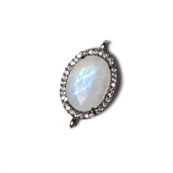 17x13mm Black Gold Bezeled White CZ and Rainbow Moonstone Oval Connector 1 piece (ONLINE ORDER ONLY)