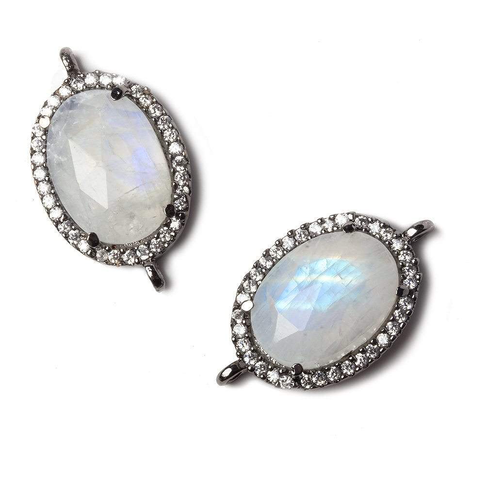 17x13mm Black Gold Bezeled White CZ and Rainbow Moonstone Oval Connector 1 piece (ONLINE ORDER ONLY)