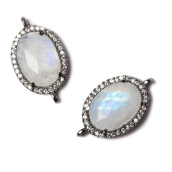 17x13mm Black Gold Bezeled White CZ and Rainbow Moonstone Oval Connector 1 piece (ONLINE ORDER ONLY)