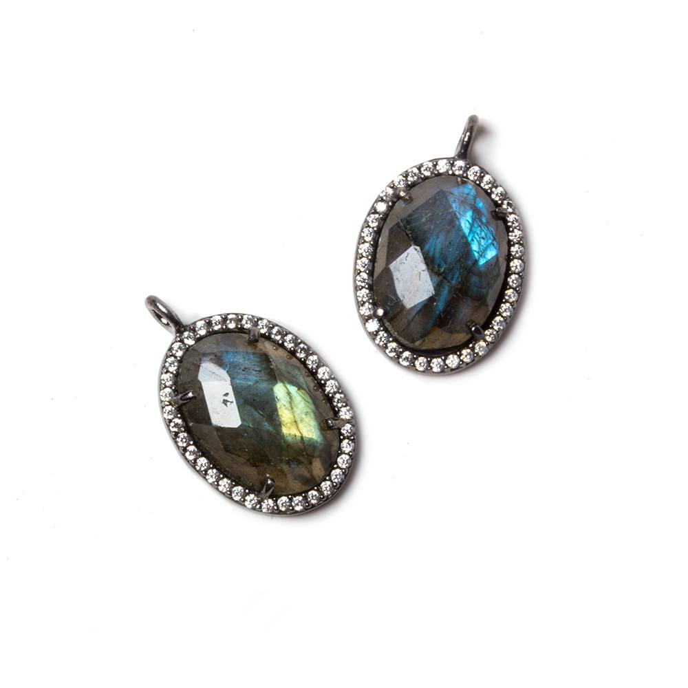 17x13mm Black Gold Bezeled White CZ & Labradorite Oval Pendant 1 pc (ONLINE ORDER ONLY)