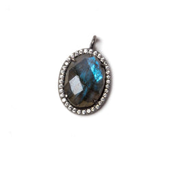 17x13mm Black Gold Bezeled White CZ & Labradorite Oval Pendant 1 pc (ONLINE ORDER ONLY)