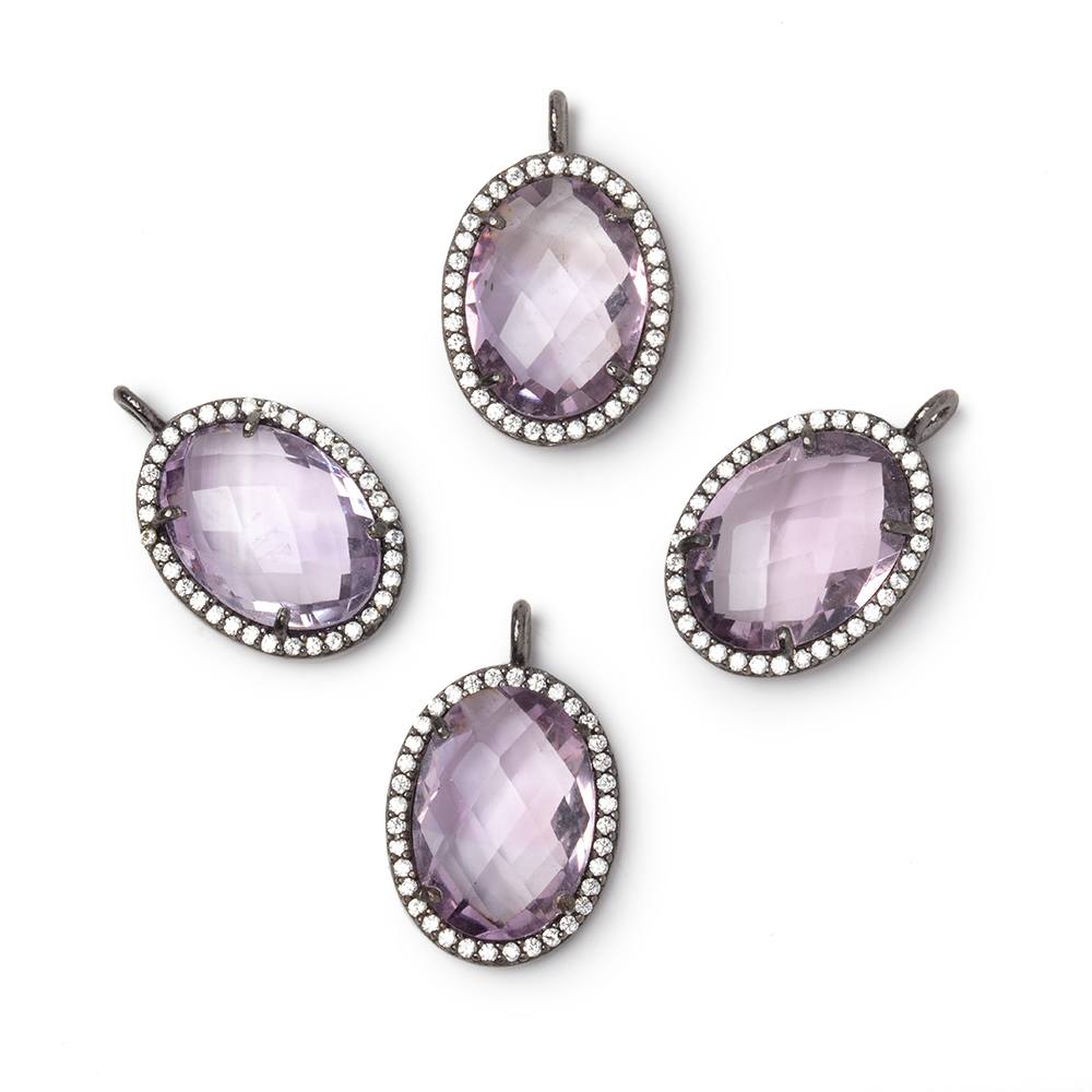 17x13mm Black Gold CZ Bezel Pink Amethyst Faceted Oval Pendant 1 Focal (ONLINE ORDER ONLY)