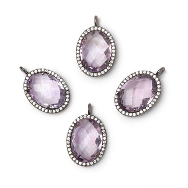 17x13mm Black Gold CZ Bezel Pink Amethyst Faceted Oval Pendant 1 Focal (ONLINE ORDER ONLY)