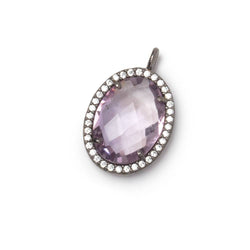 17x13mm Black Gold CZ Bezel Pink Amethyst Faceted Oval Pendant 1 Focal (ONLINE ORDER ONLY)