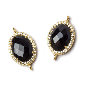 17x13mm Vermeil Bezeled CZ & Black Chalcedony Oval Connector 1 pc (ONLINE ORDER ONLY)