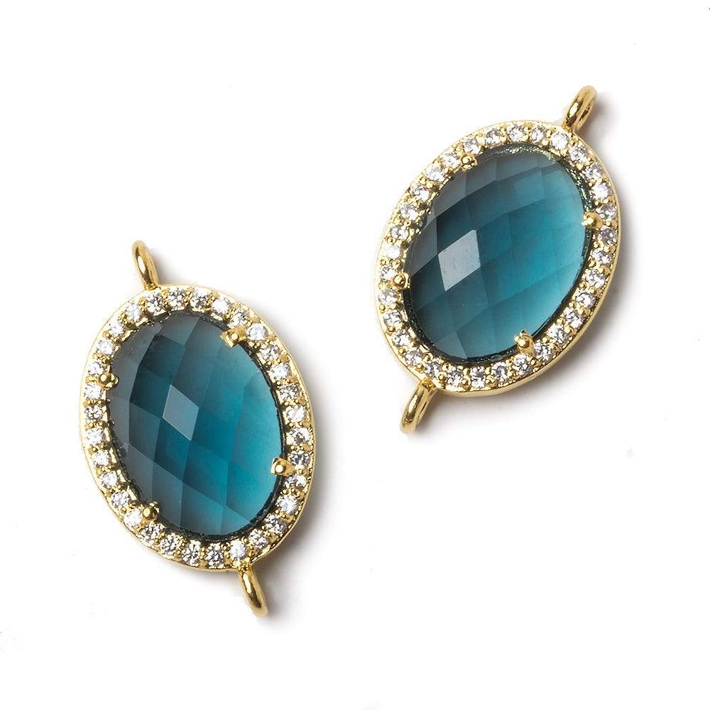 17x13mm Gold Bezeled CZ & London Blue Quartz Oval Connector 1 pc (ONLINE ORDER ONLY)