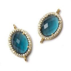 17x13mm Gold Bezeled CZ & London Blue Quartz Oval Connector 1 pc (ONLINE ORDER ONLY)
