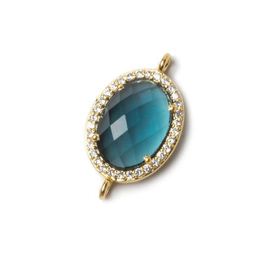 17x13mm Gold Bezeled CZ & London Blue Quartz Oval Connector 1 pc (ONLINE ORDER ONLY)