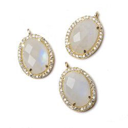17x13mm Vermeil Bezeled CZ & Rainbow Moonstone Oval Pendant 1 pc (ONLINE ORDER ONLY)