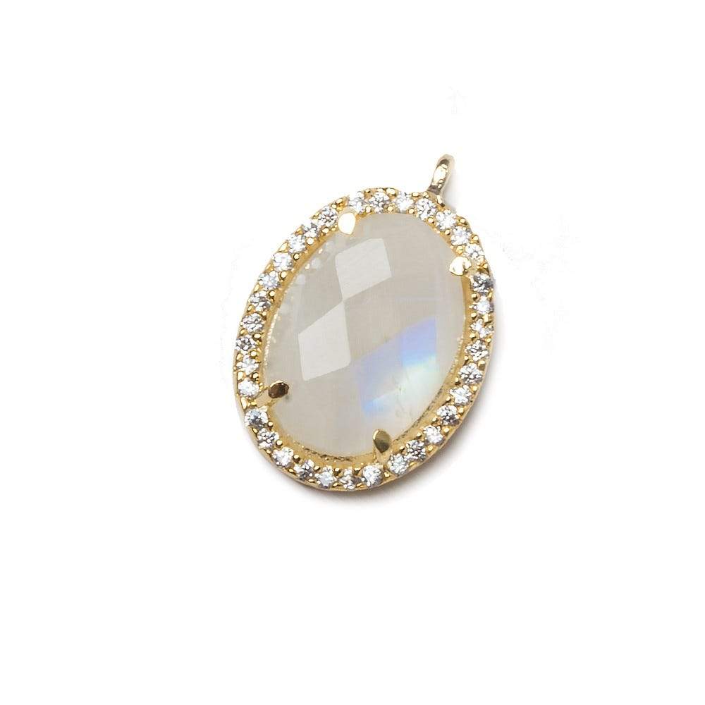 17x13mm Vermeil Bezeled CZ & Rainbow Moonstone Oval Pendant 1 pc (ONLINE ORDER ONLY)