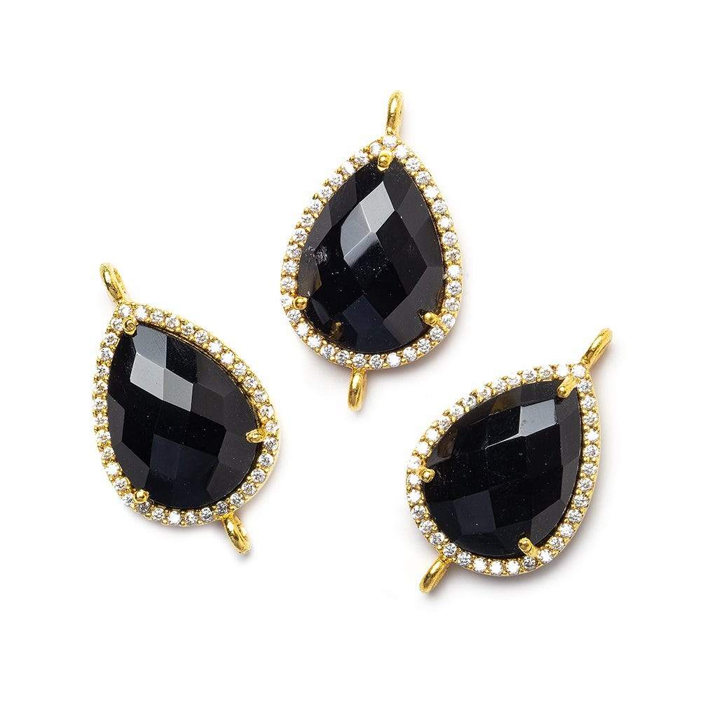 17x13mm Vermeil Bezeled White CZ and Black Chalcedony Pear Connector 1 piece (ONLINE ORDER ONLY)