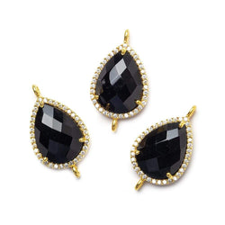 17x13mm Vermeil Bezeled White CZ and Black Chalcedony Pear Connector 1 piece (ONLINE ORDER ONLY)