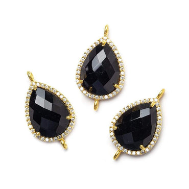 17x13mm Vermeil Bezeled White CZ and Black Chalcedony Pear Connector 1 piece (ONLINE ORDER ONLY)