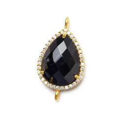 17x13mm Vermeil Bezeled White CZ and Black Chalcedony Pear Connector 1 piece (ONLINE ORDER ONLY)