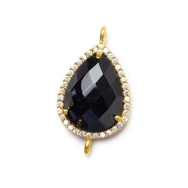 17x13mm Vermeil Bezeled White CZ and Black Chalcedony Pear Connector 1 piece (ONLINE ORDER ONLY)