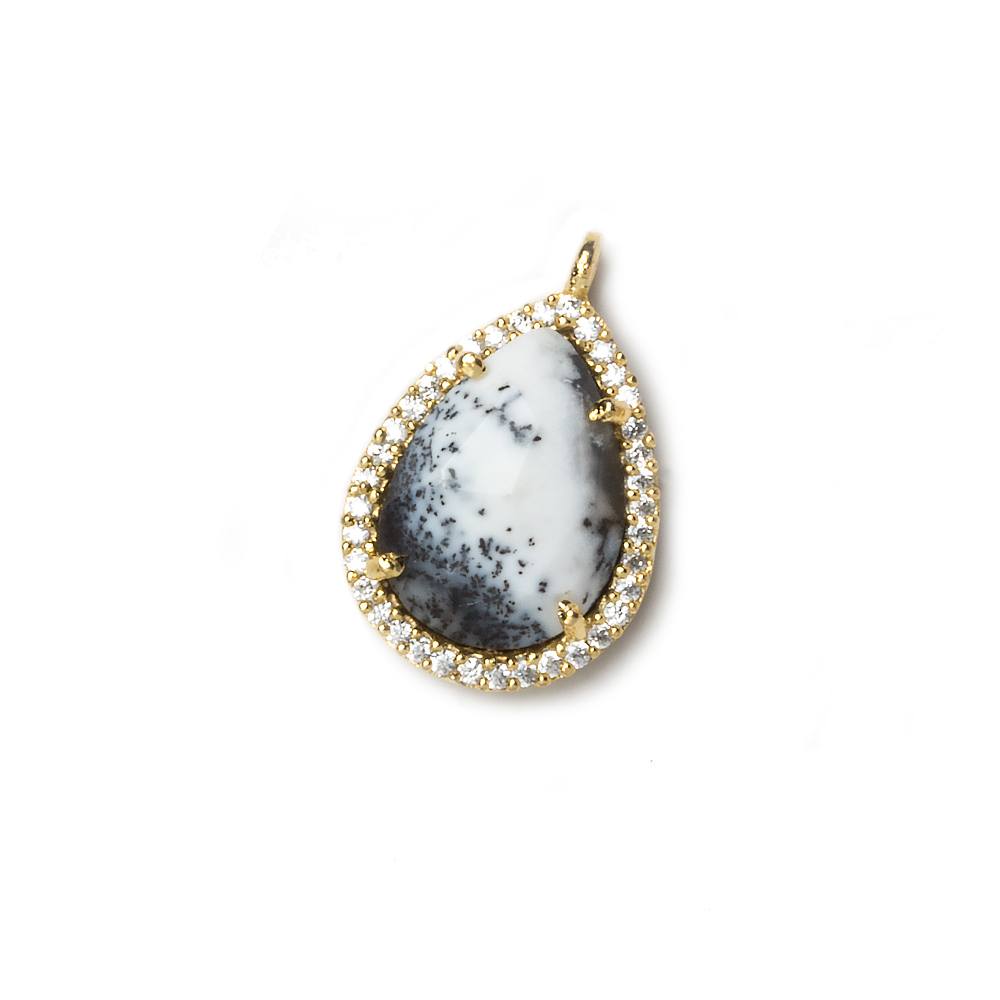 17x13mm Vermeil Bezeled White CZ and Dendritic Opal Pear Pendant 1 piece (ONLINE ORDER ONLY)