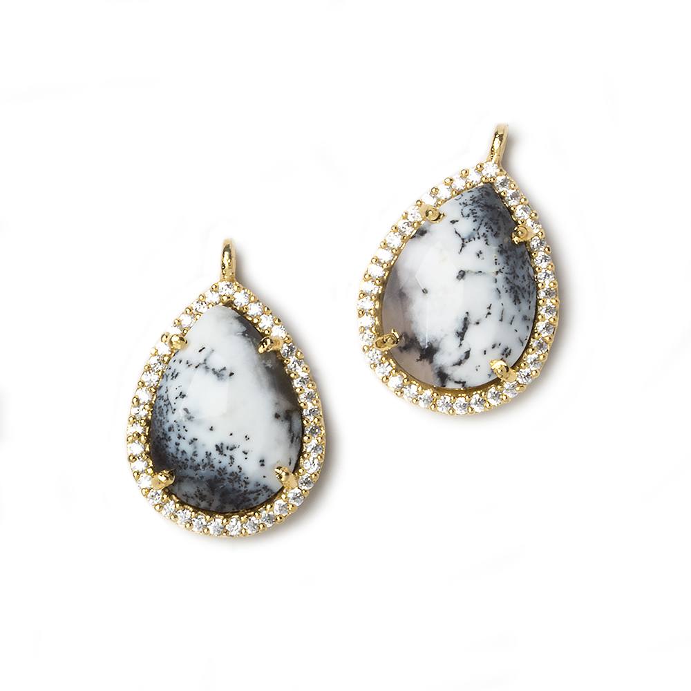 17x13mm Vermeil Bezeled White CZ and Dendritic Opal Pear Pendant 1 piece (ONLINE ORDER ONLY)