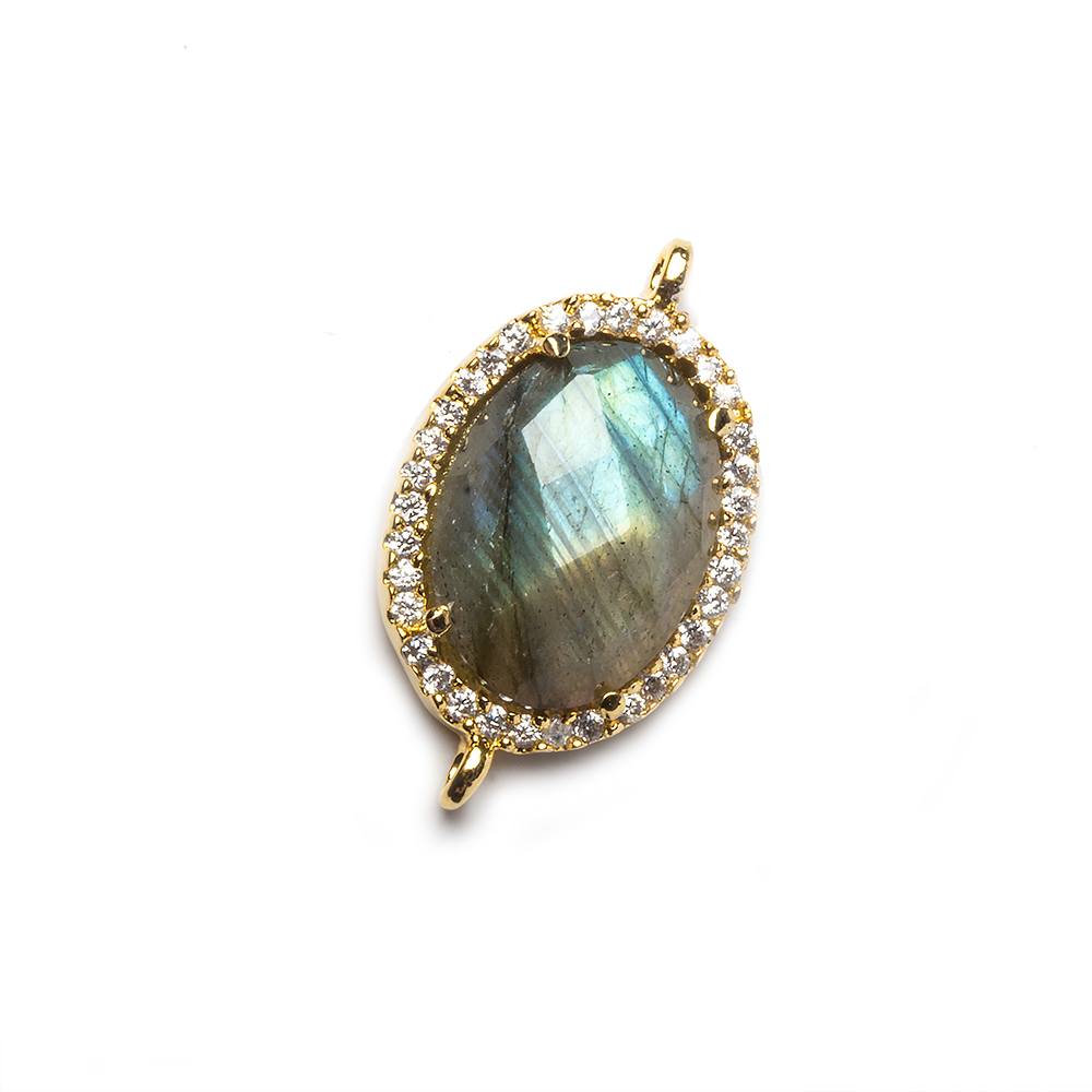 17x13mm Vermeil Bezeled White CZ and Labradorite Oval Connector 1 piece (ONLINE ORDER ONLY)