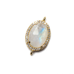 17x13mm Vermeil Bezeled CZ and Rainbow Moonstone Oval Connector 1 piece (ONLINE ORDER ONLY)