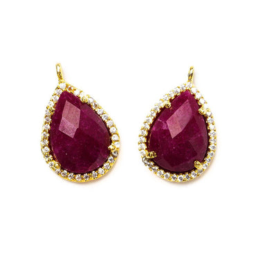 17x13mm Gold Bezeled White CZ and Red Aventurine Pear Pendant 1 piece (ONLINE ORDER ONLY)