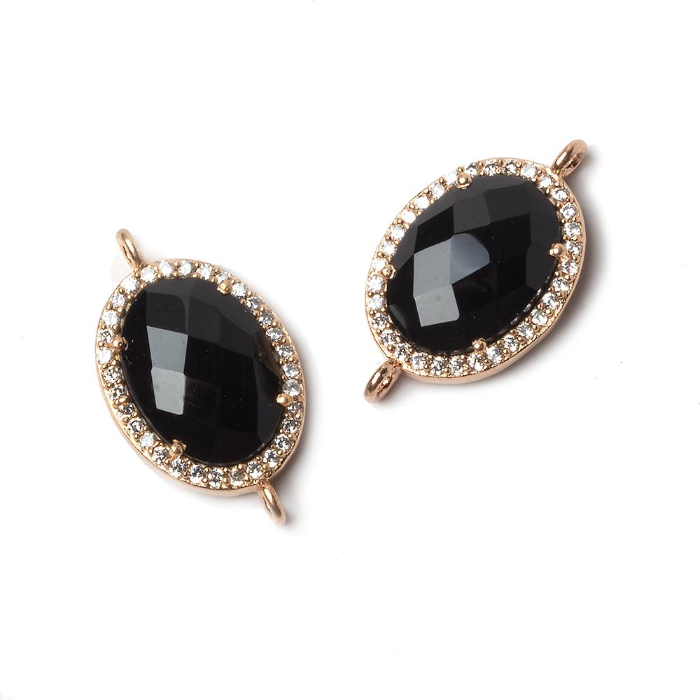 17x13mm Rose Gold Bezeled CZ & Black Chalcedony Oval Connector 1 pc (ONLINE ORDER ONLY)