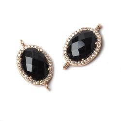 17x13mm Rose Gold Bezeled CZ & Black Chalcedony Oval Connector 1 pc (ONLINE ORDER ONLY)