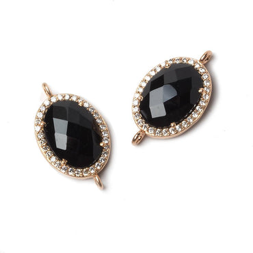 17x13mm Rose Gold Bezeled CZ & Black Chalcedony Oval Connector 1 pc (ONLINE ORDER ONLY)