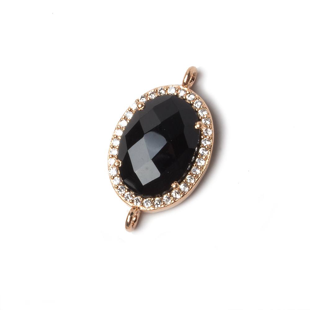 17x13mm Rose Gold Bezeled CZ & Black Chalcedony Oval Connector 1 pc (ONLINE ORDER ONLY)