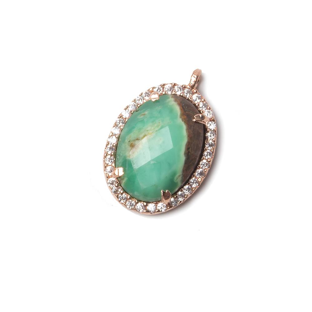 17x13mm Rose Gold Bezeled CZ & Chrysoprase Oval Connector 1 pc (ONLINE ORDER ONLY)