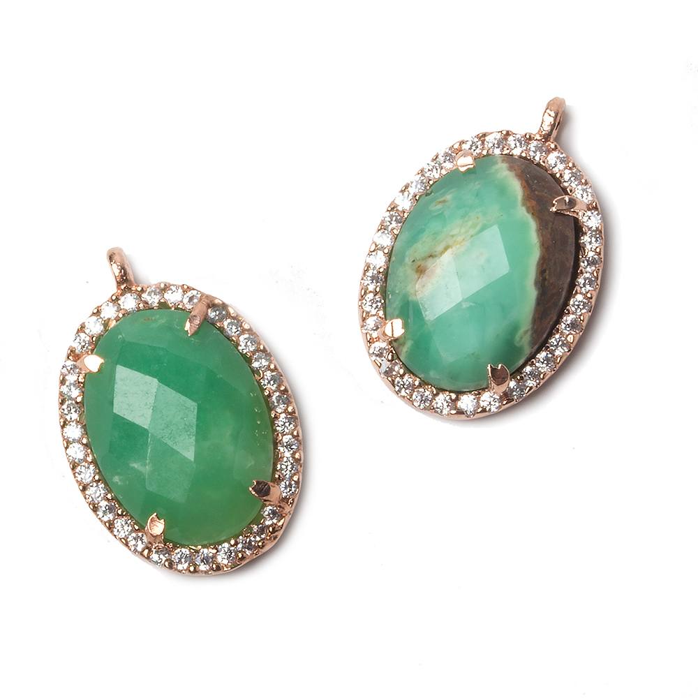 17x13mm Rose Gold Bezeled CZ & Chrysoprase Oval Connector 1 pc (ONLINE ORDER ONLY)