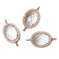 17x13mm Rose Gold Bezeled CZ & Crystal Quartz Oval Connector 1 pc (ONLINE ORDER ONLY)