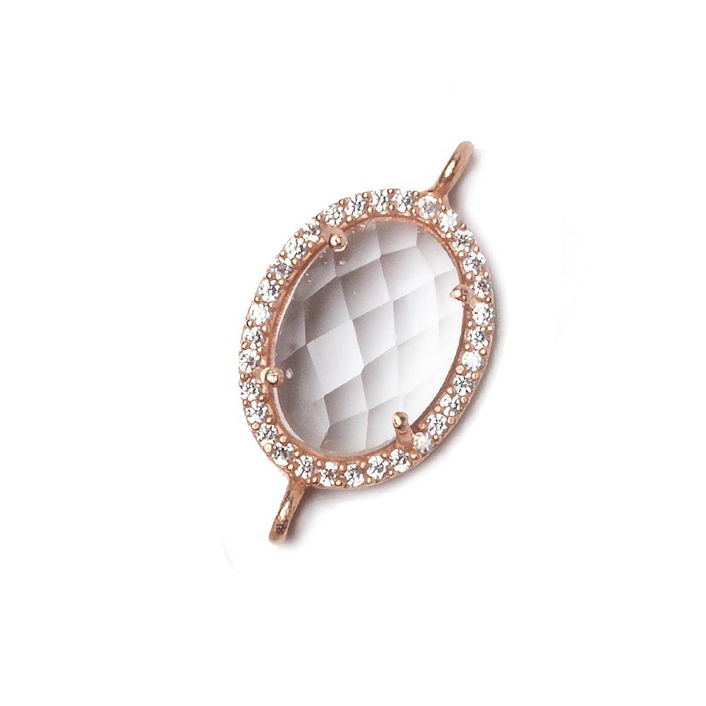17x13mm Rose Gold Bezeled CZ & Crystal Quartz Oval Connector 1 pc (ONLINE ORDER ONLY)