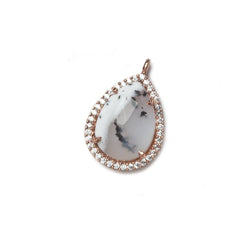 17x13mm Rose Gold Bezeled White CZ and Dendritic Opal Pear Pendant 1 piece (ONLINE ORDER ONLY)