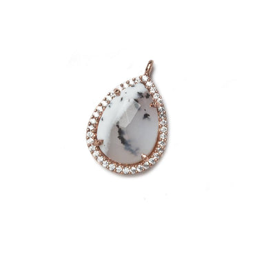 17x13mm Rose Gold Bezeled White CZ and Dendritic Opal Pear Pendant 1 piece (ONLINE ORDER ONLY)