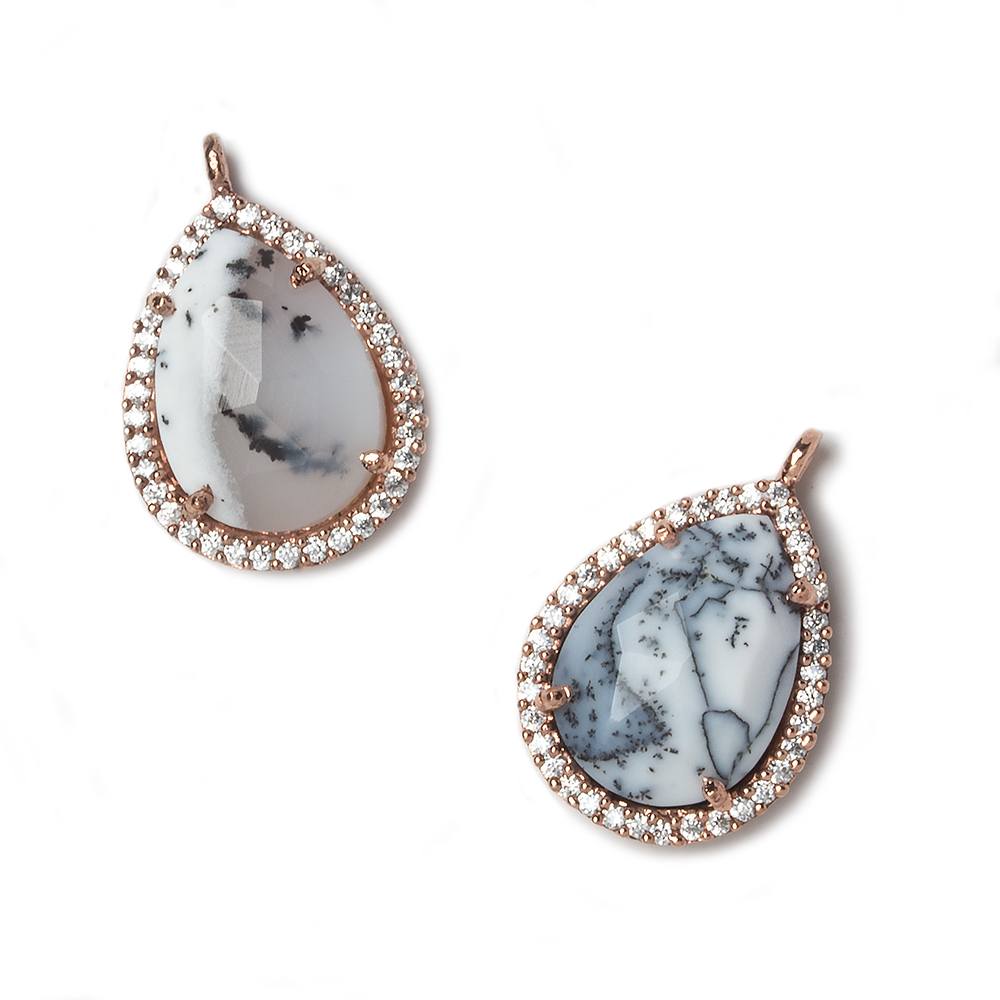 17x13mm Rose Gold Bezeled White CZ and Dendritic Opal Pear Pendant 1 piece (ONLINE ORDER ONLY)