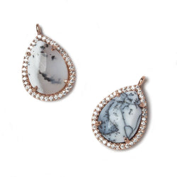 17x13mm Rose Gold Bezeled White CZ and Dendritic Opal Pear Pendant 1 piece (ONLINE ORDER ONLY)