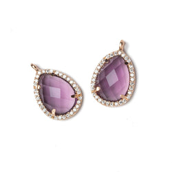 17x13mm Rose Gold CZ Bezel Purple Hydro Quartz Faceted Pear Pendant 1 piece (ONLINE ORDER ONLY)
